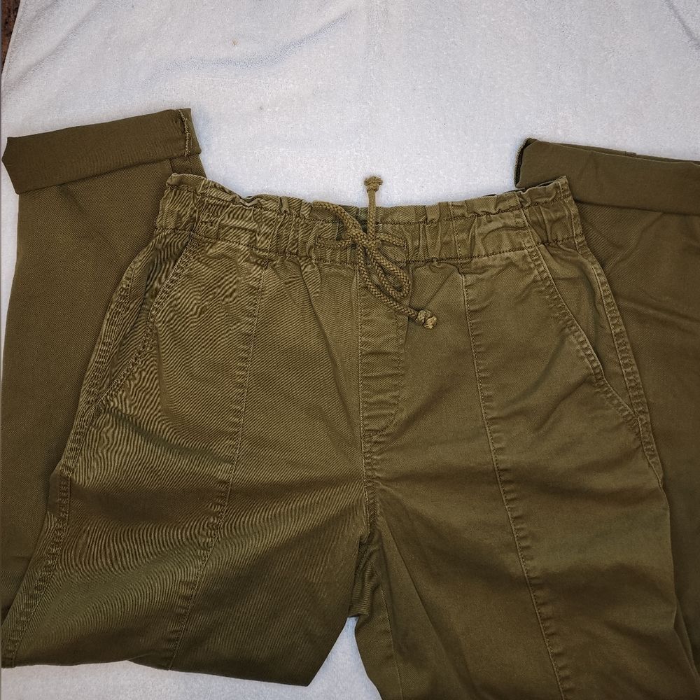 LOFT Paper Bag Drawstring Cotton Twill Joggers Small Olive Green - Picture 9 of 10